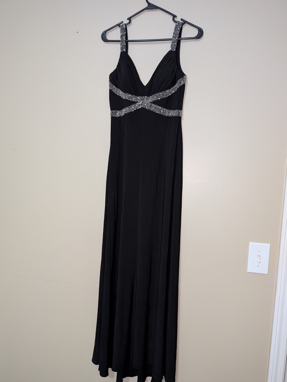 Cachet Black Maxi Dress with Silver Beaded Trim